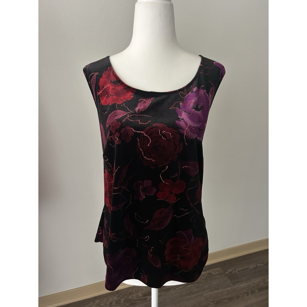 VTG R&K Evening Floral Red Purple Velvet Top Whimsigoth 90s Witch